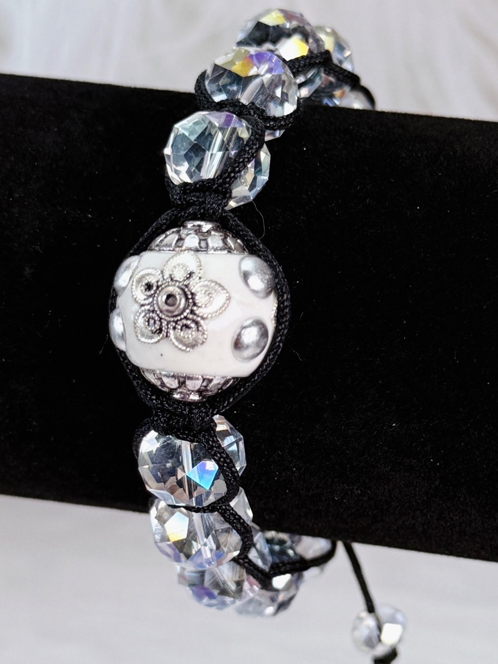 Beautiful black and iridescent beaded adjustable bracelet